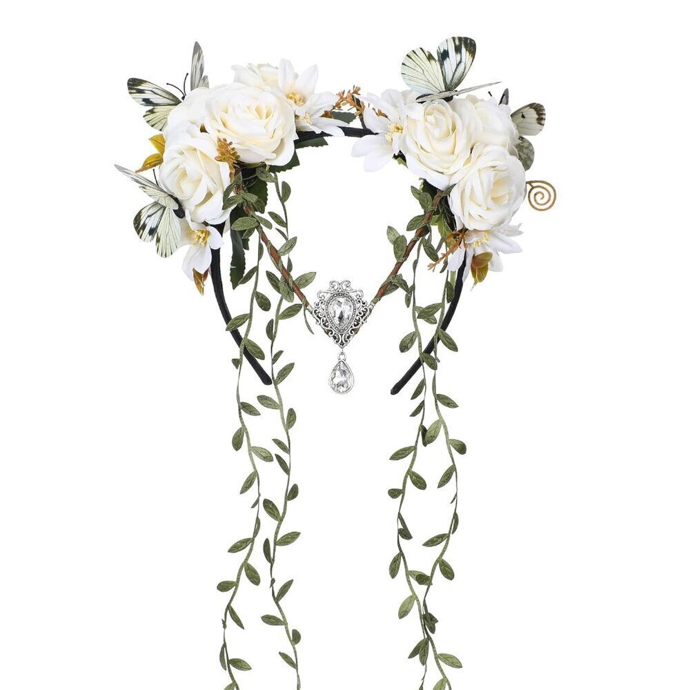 White Fairy Flower Crown Elf Vine Headpiece for Women Weddings Cosplay